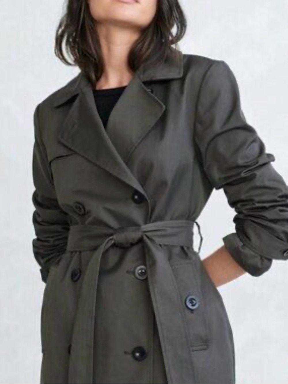 Jenni Kayne Classic Double-Breasted Olive Trench Coat with Belt NWOT